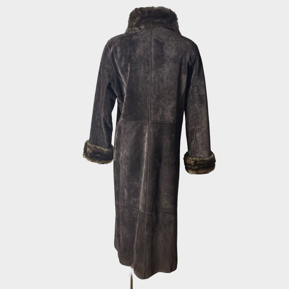 VTG Chocolate Brown Suede Leather Faux Fur Penny Lane Coat Medium Petite 70s - Picture 10 of 15
